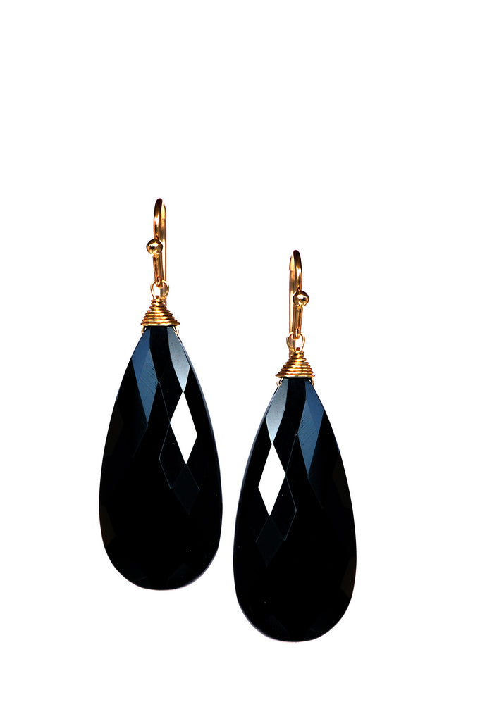 Black Onyx Almond Earrings