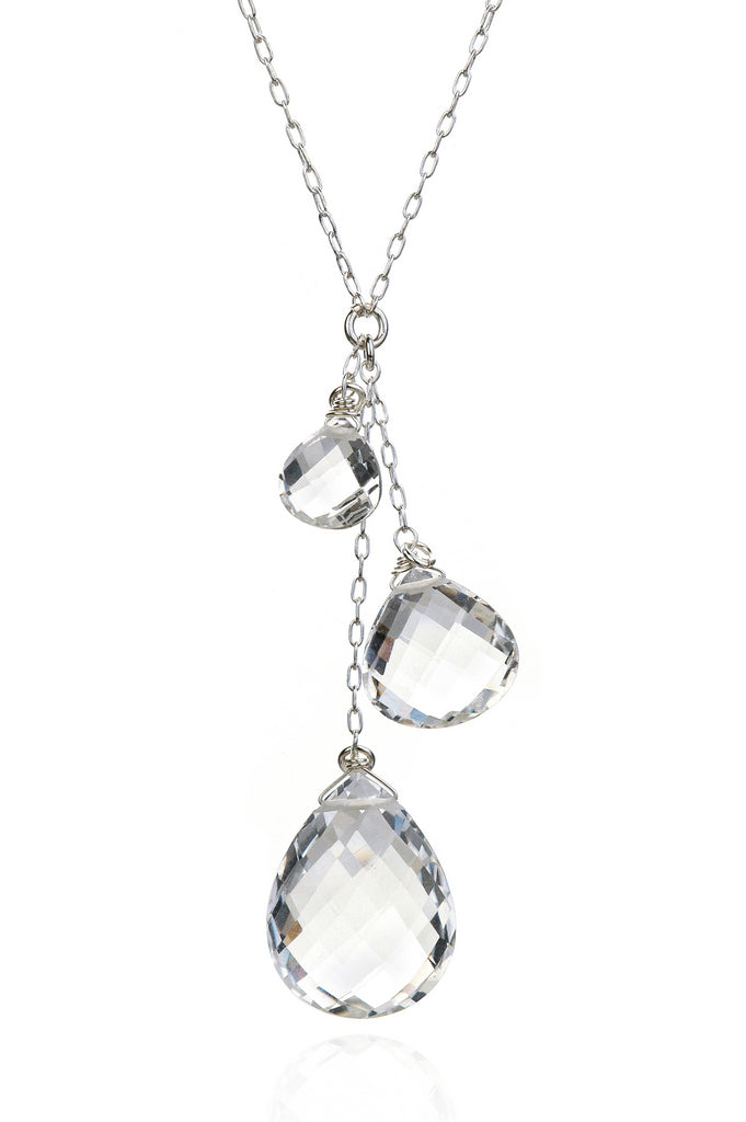 Rock Crystal Quartz Triple Drop Necklace