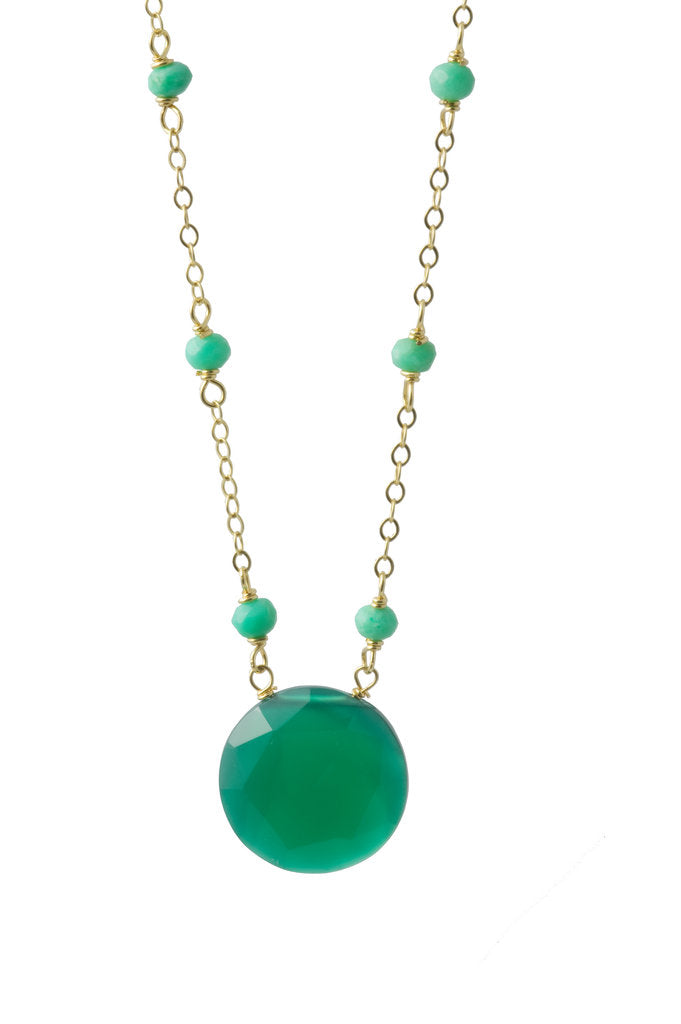 Chrysoprase and Green Onyx Coin Necklace