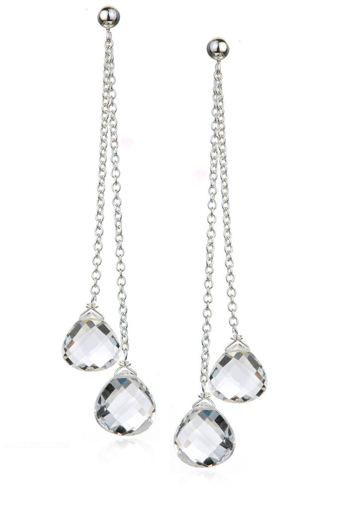 Rock Crystal Quartz Double Drop Earrings in Sterling
