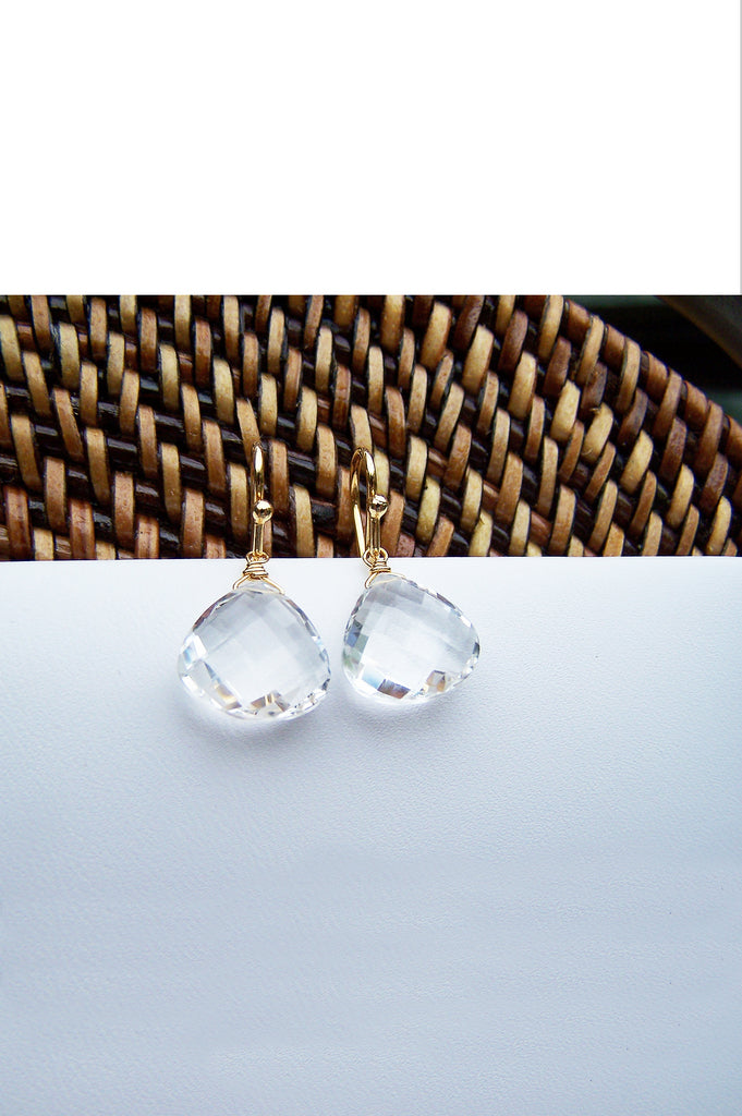 Rock Crystal Quartz Drop Earrings in Gold