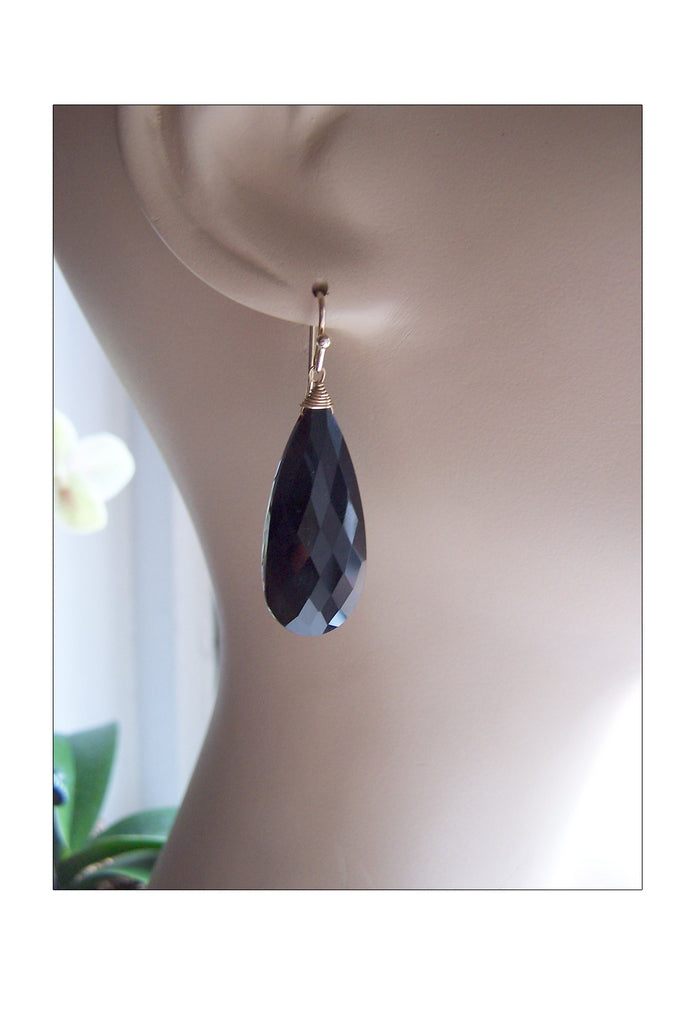Black Onyx Almond Earrings