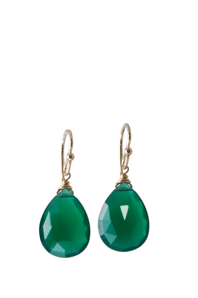 Green Onyx Small Almond Earrings