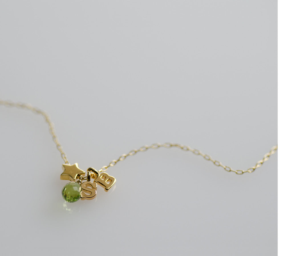 Peridot Star Letter Charm Necklace