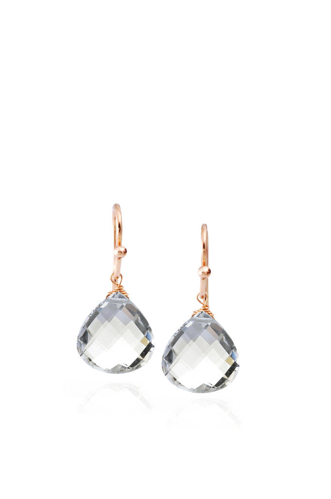 Rock Crystal Quartz Drop Earrings in Gold