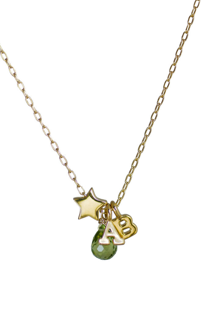 Peridot Star Letter Charm Necklace